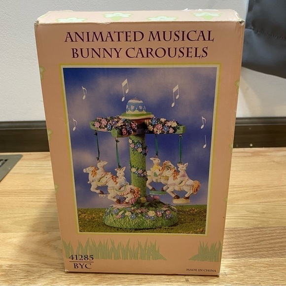 Animated Musical Bunny Carousel Easter Decoration Musical NEW Vintage Rabbit - Picture 2 of 6